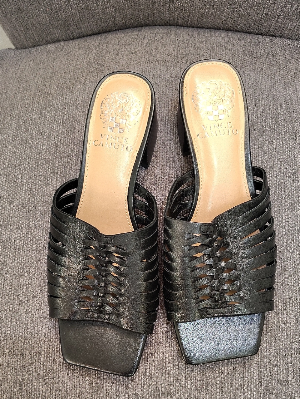 Vince Camuto Black Woven Leather Slide Mules